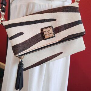 Dooney & Bourke Serengeti Zebra Print 2-Way Crossbody Purse Clutch Tassel Charm